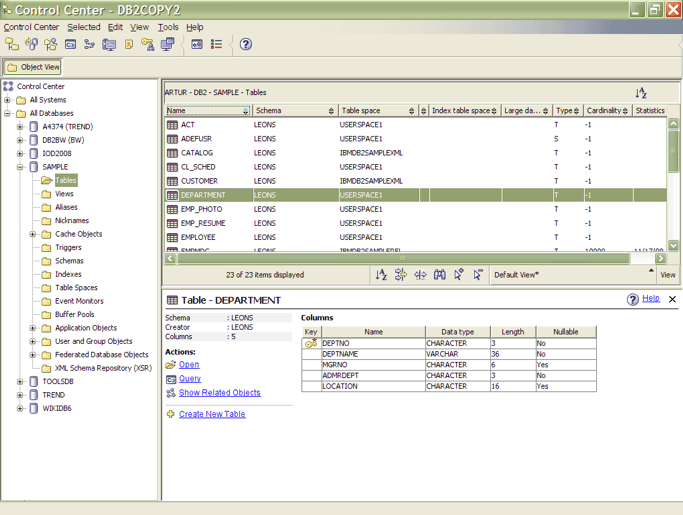 Screen IBM DB2 Express-C